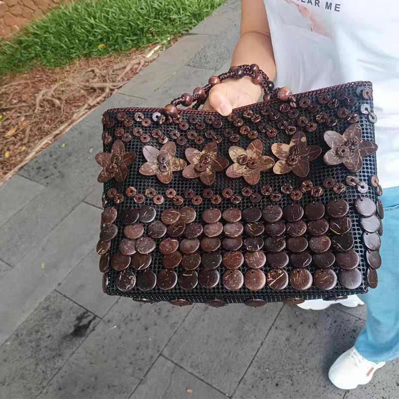 手工椰壳包手提包民族风波西米亚海岛记忆椰壳串珠包时尚女包